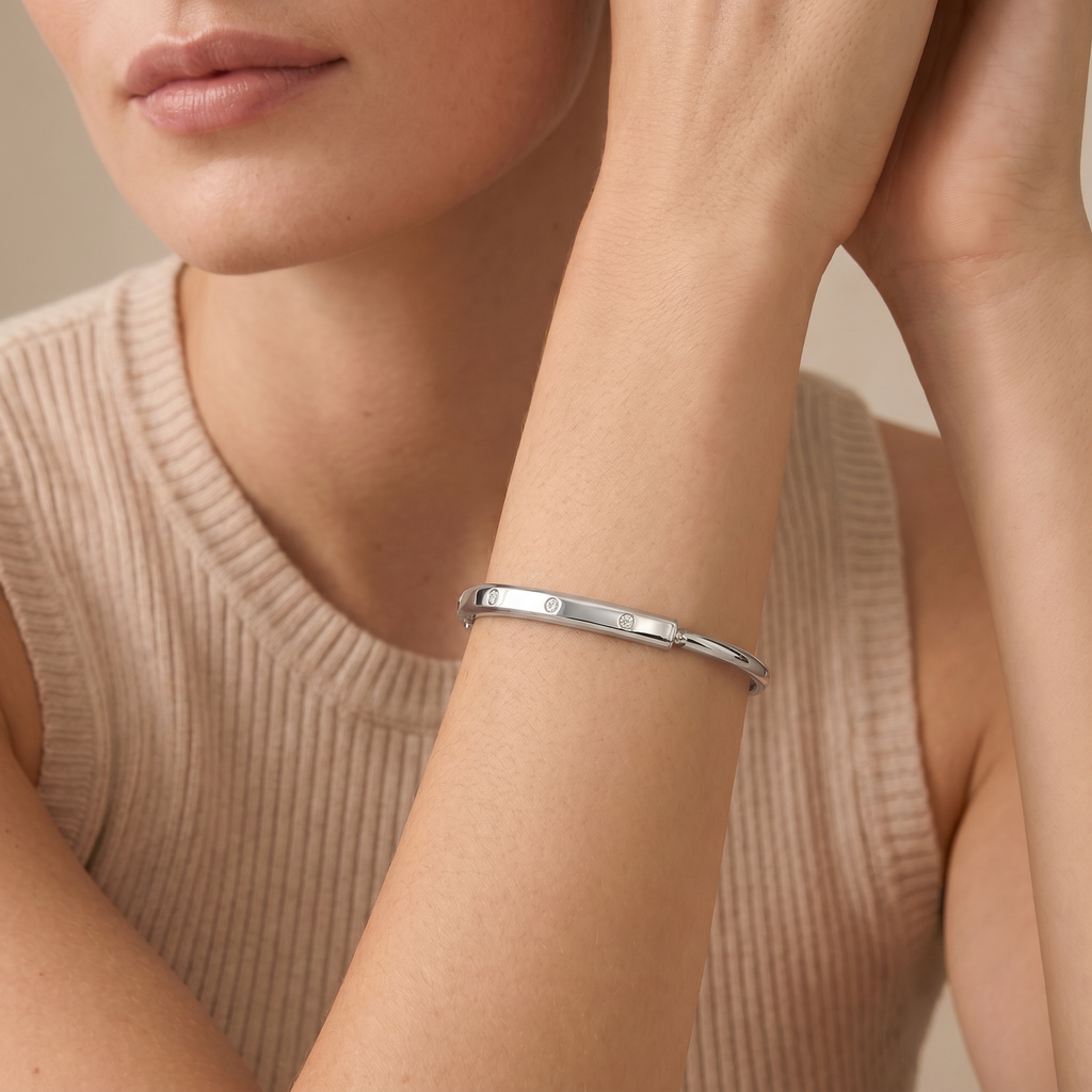 T Lock Bangle In White Gold With Diamonds Bracelet