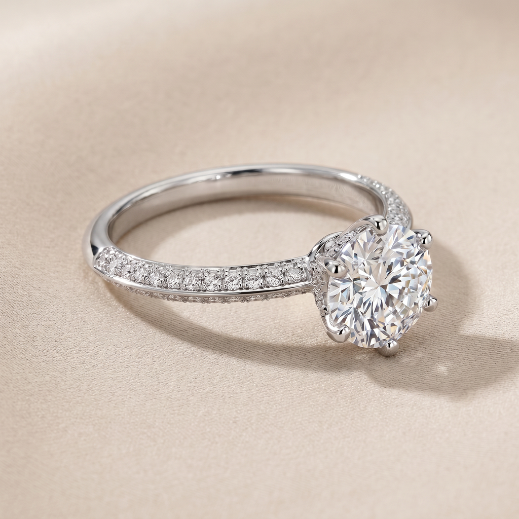 T Pavé Setting Engagement Ring
