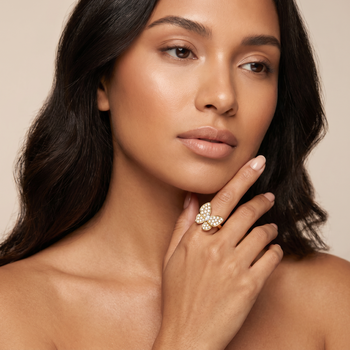 Two Butterfly Pavé Diamonds Ring