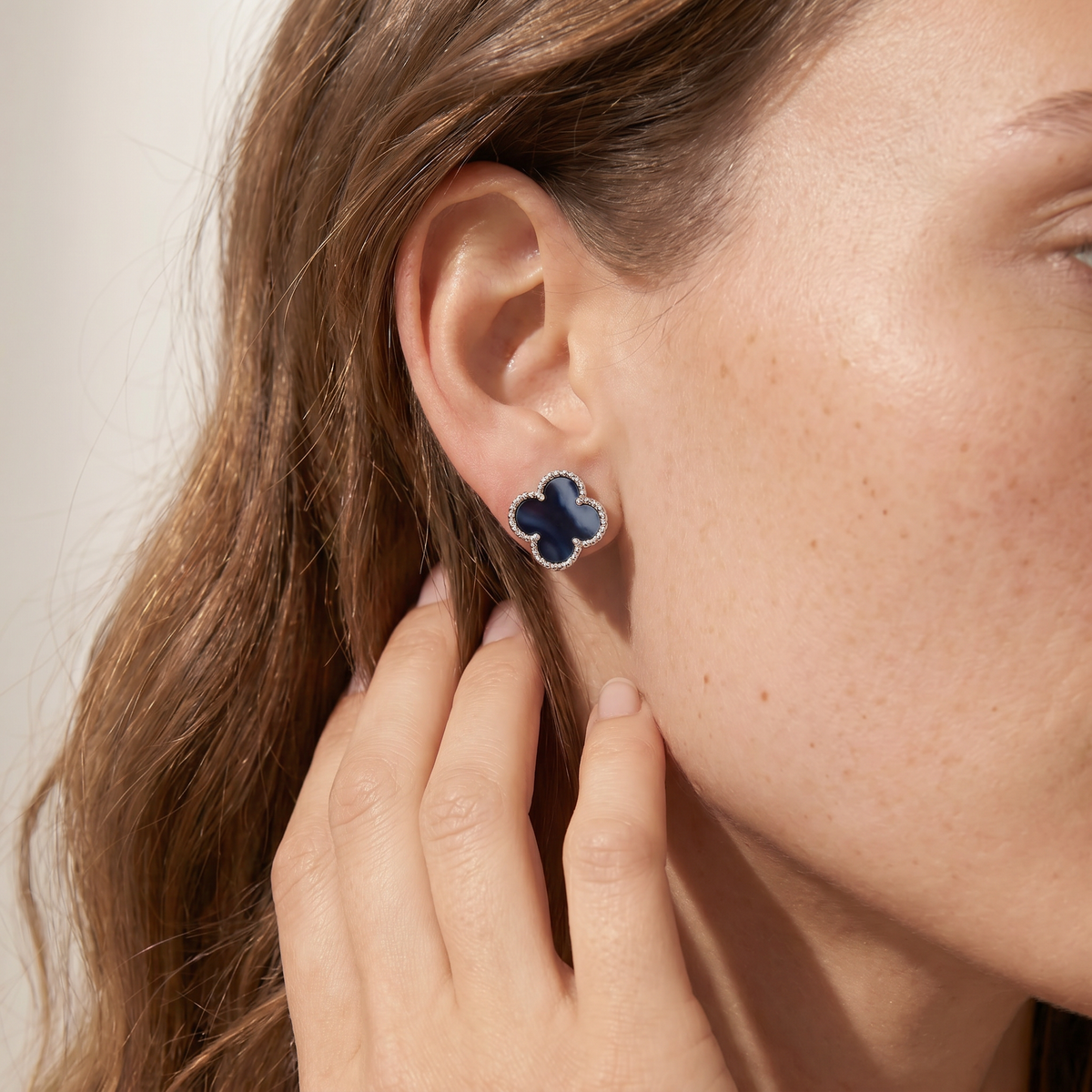 Vintage Alhambra Blue Enamel Earrings