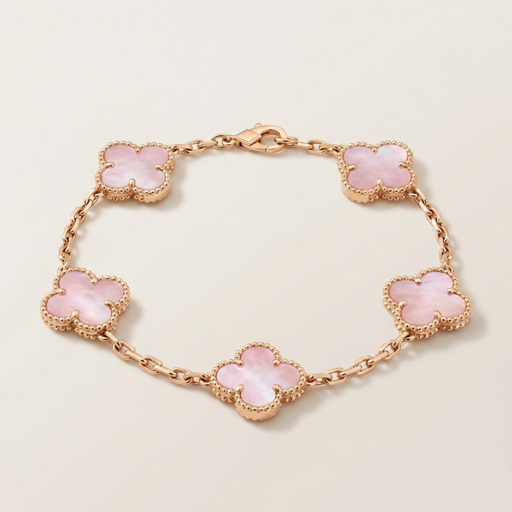 Vintage Alhambra Five Motifs Pink Opal Bracelet