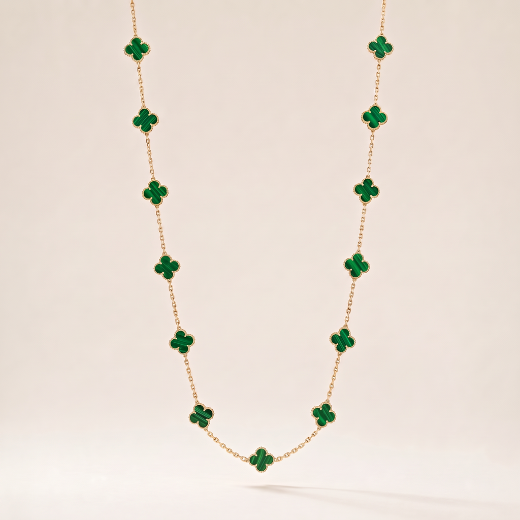 Vintage Alhambra Malachite 20 Motifs Long Necklace