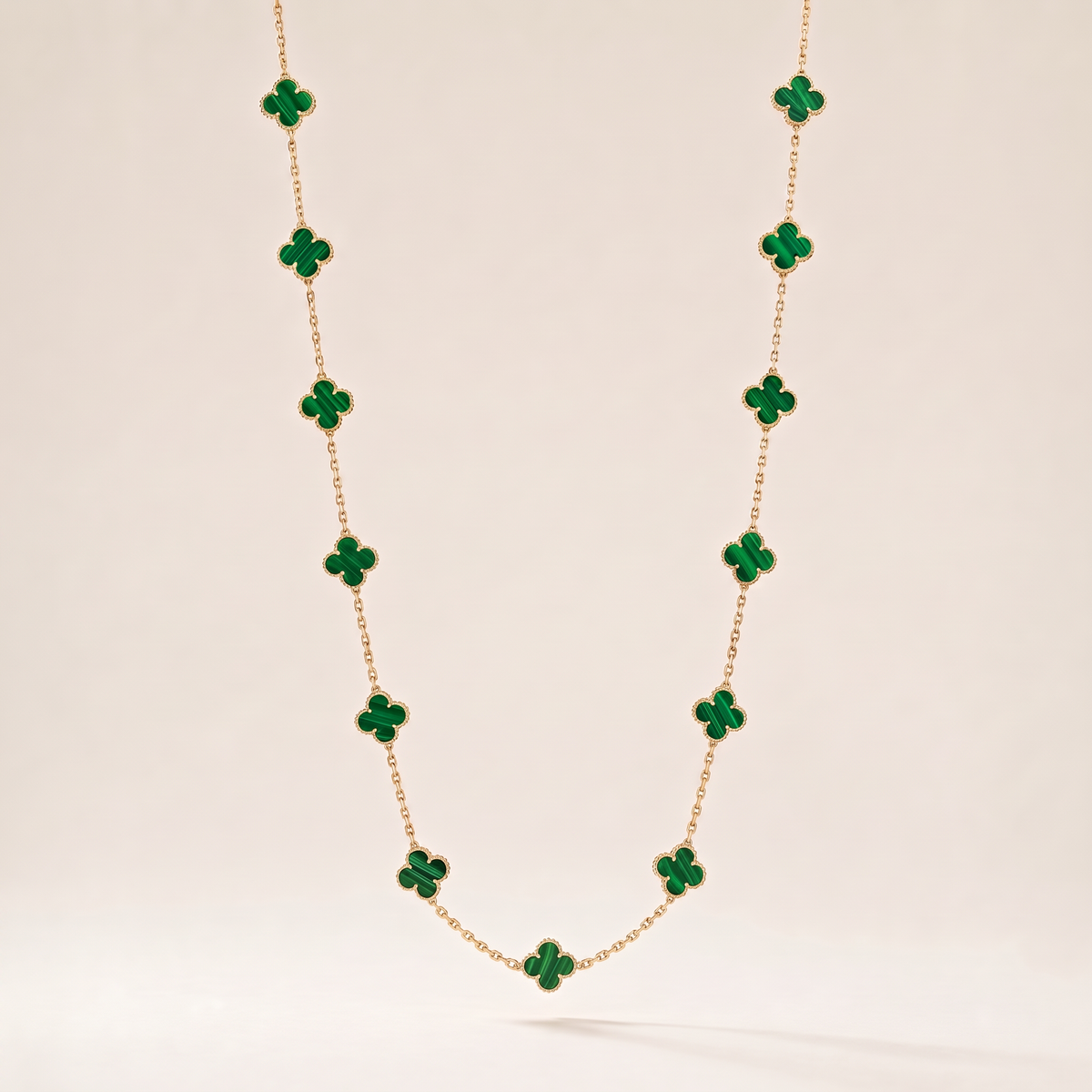 Vintage Alhambra Malachite 20 Motifs Long Necklace