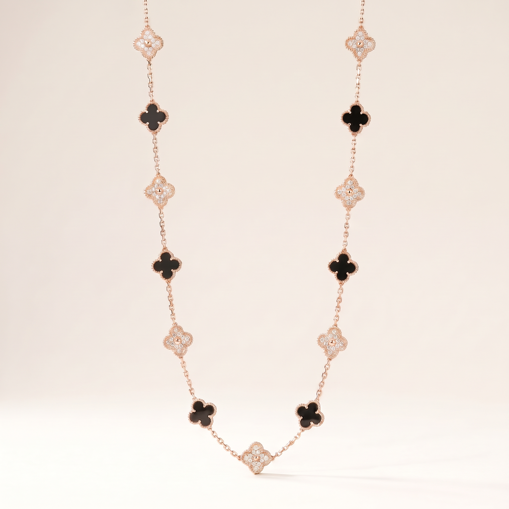 Vintage Alhambra Onyx 20 Motifs Long Necklace