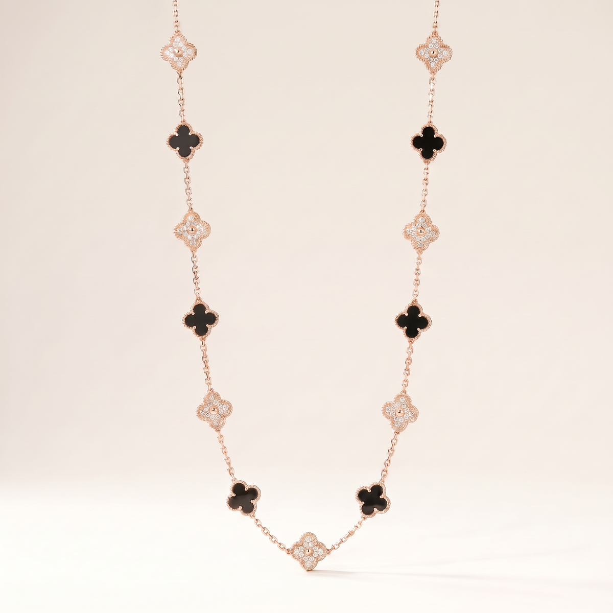 Vintage Alhambra Onyx 20 Motifs Long Necklace