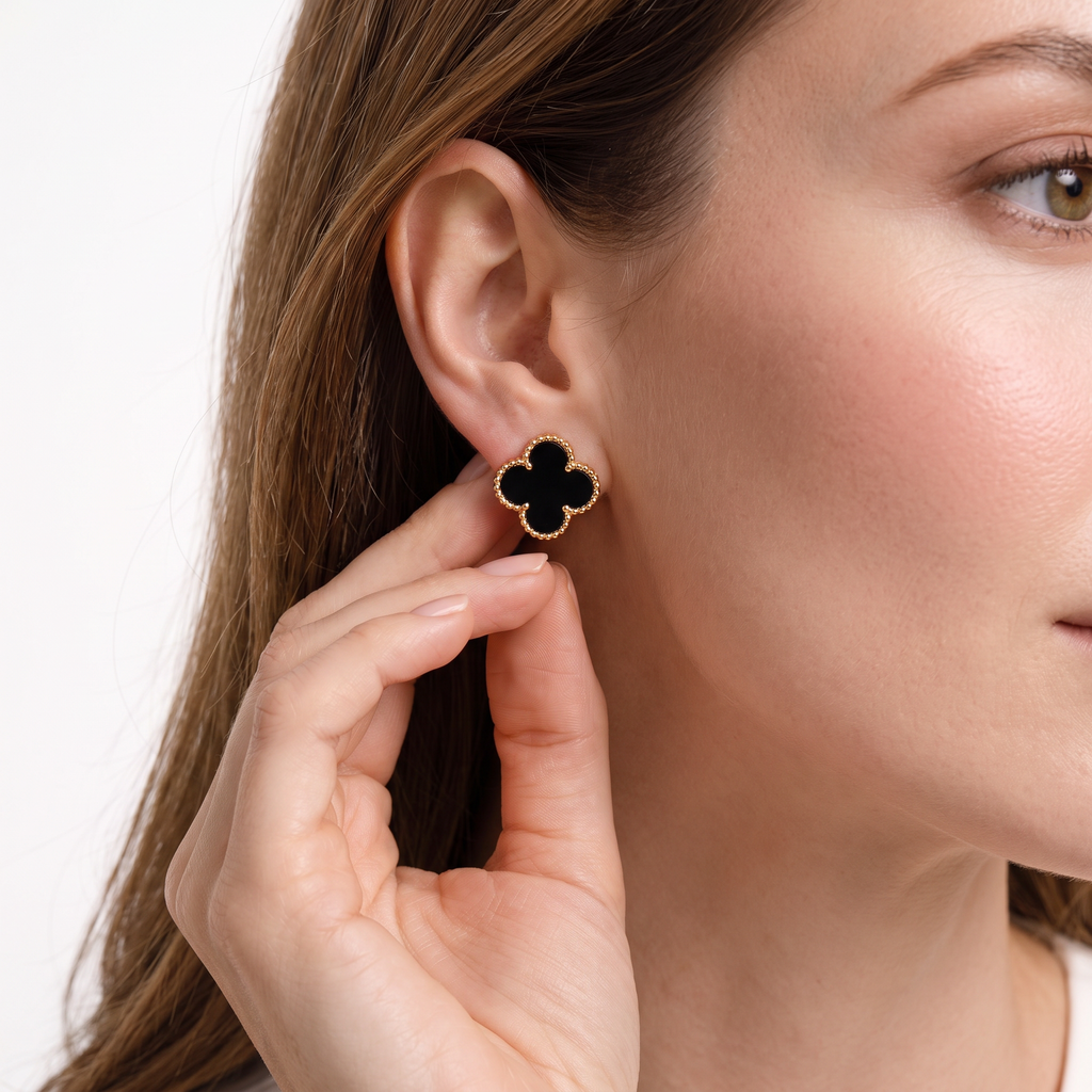 Vintage Alhambra Onyx Motif Earrings
