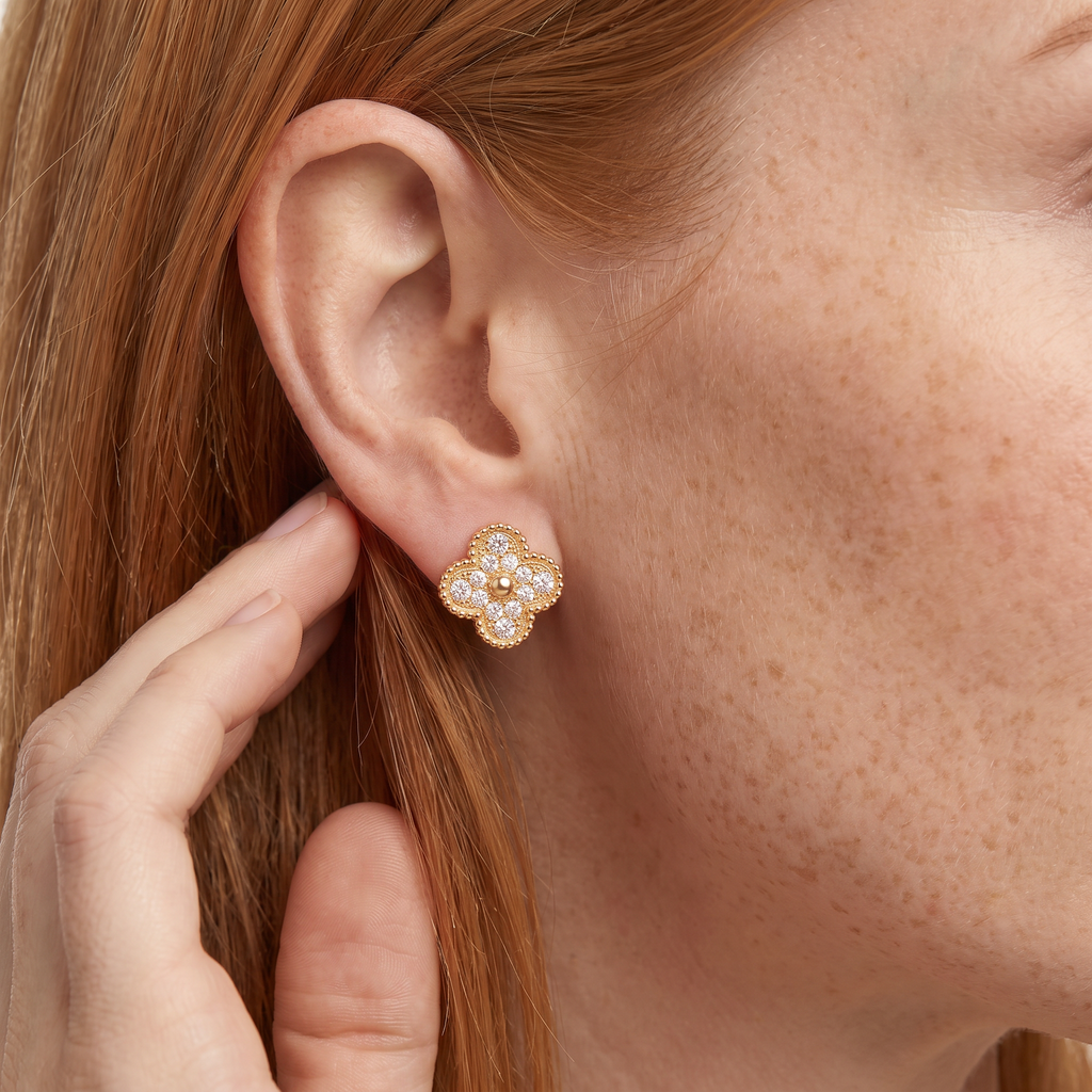 Vintage Alhambra Paved Diamond Earrings