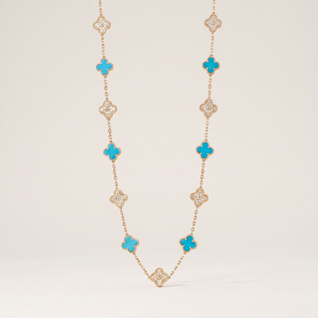 Vintage Alhambra Turquoise 20 Motifs Long Necklace