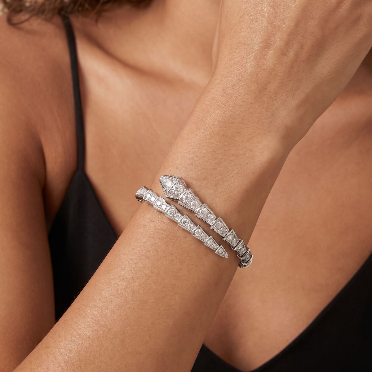 White Serpenti Pavé Diamonds Wrap Bracelet