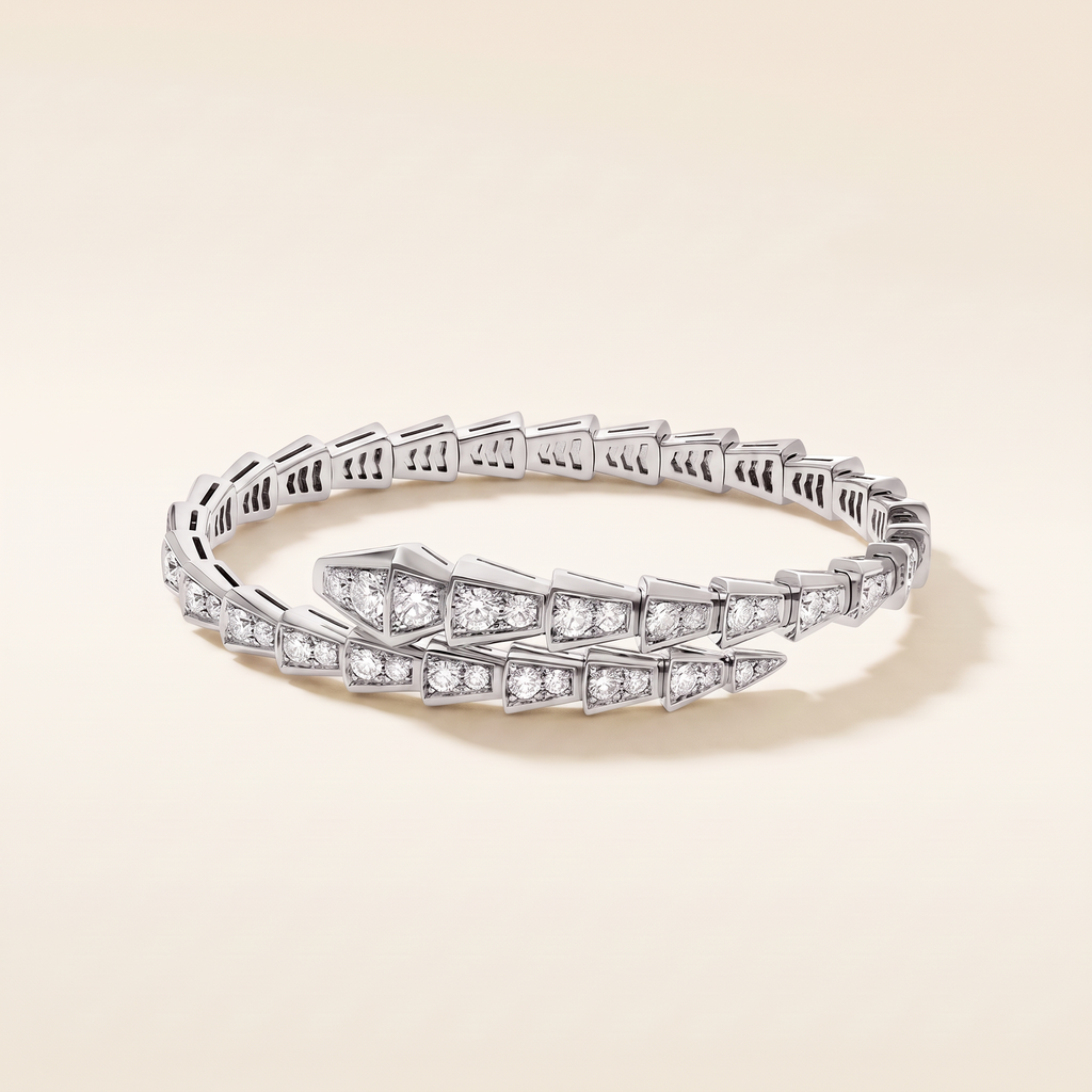 White Serpenti Pavé Diamonds Wrap Bracelet